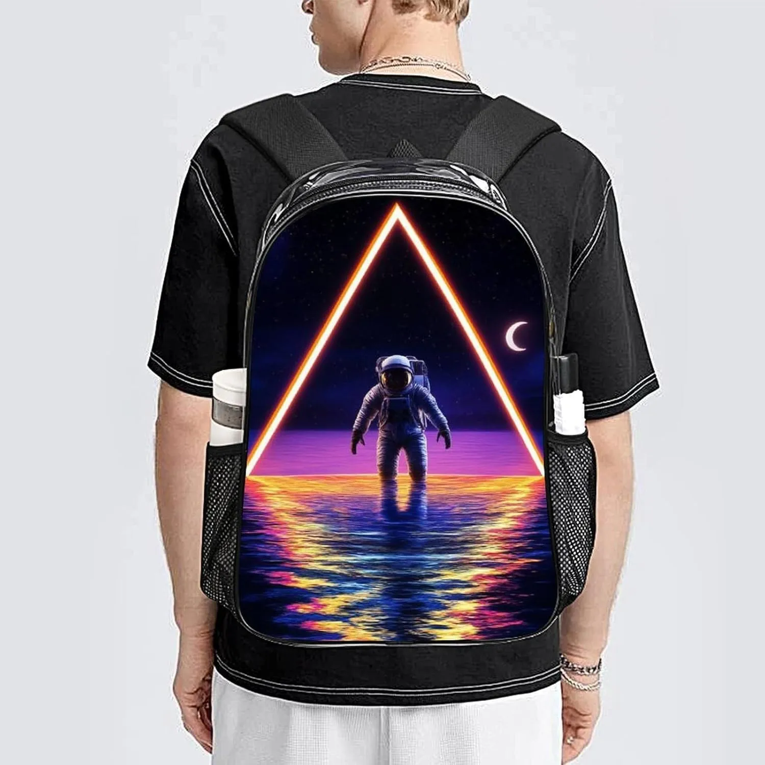Daypack Anti-Theft Multipurpose Large Capacity Shoulder Bag - Trippy Space Moon Astronaut Art Travel Hiking & Camping Rucksack Transparent Bag