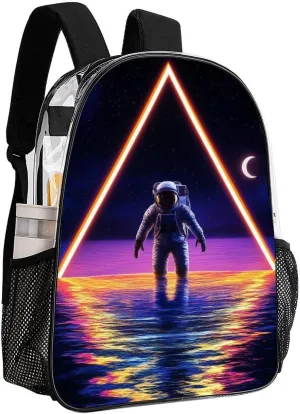 Daypack Anti-Theft Multipurpose Large Capacity Shoulder Bag - Trippy Space Moon Astronaut Art Travel Hiking & Camping Rucksack Transparent Bag