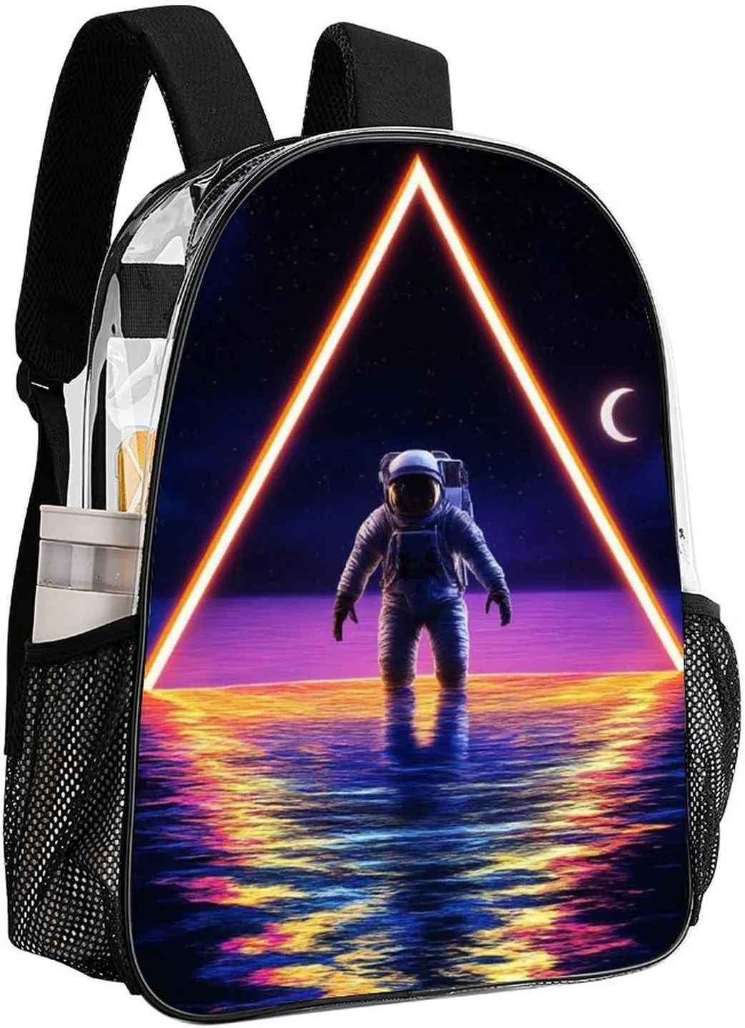 Daypack Anti-Theft Multipurpose Large Capacity Shoulder Bag - Trippy Space Moon Astronaut Art Travel Hiking & Camping Rucksack Transparent Bag