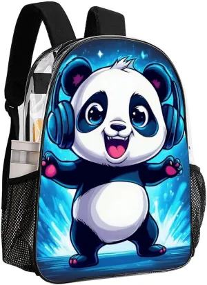 Daypack Backpack Anti-Theft Multipurpose Large Capacity Carry On Bag - Black And White Panda Animal Headphones Music Cute Panda Traveling & Camping Backpack Transparent Bag