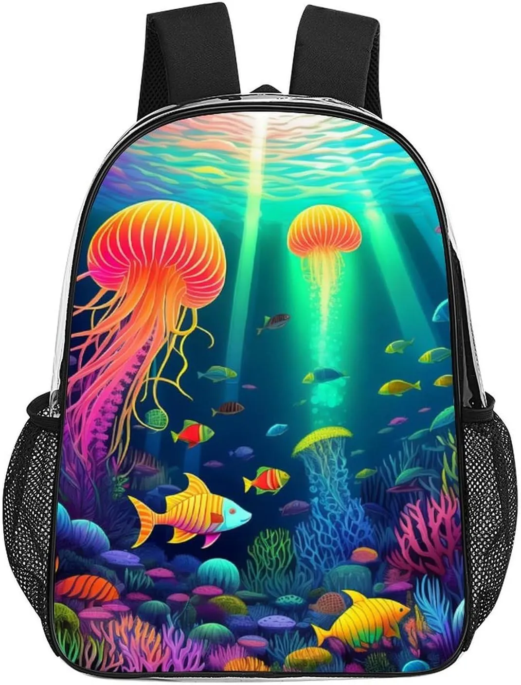Daypack Backpack Multipurpose Anti-Theft Large Capacity Bookbag - Beautiful Underwater World Fish Jellyfish Art Travel Hiking & Camping Rucksack Transparent Bag