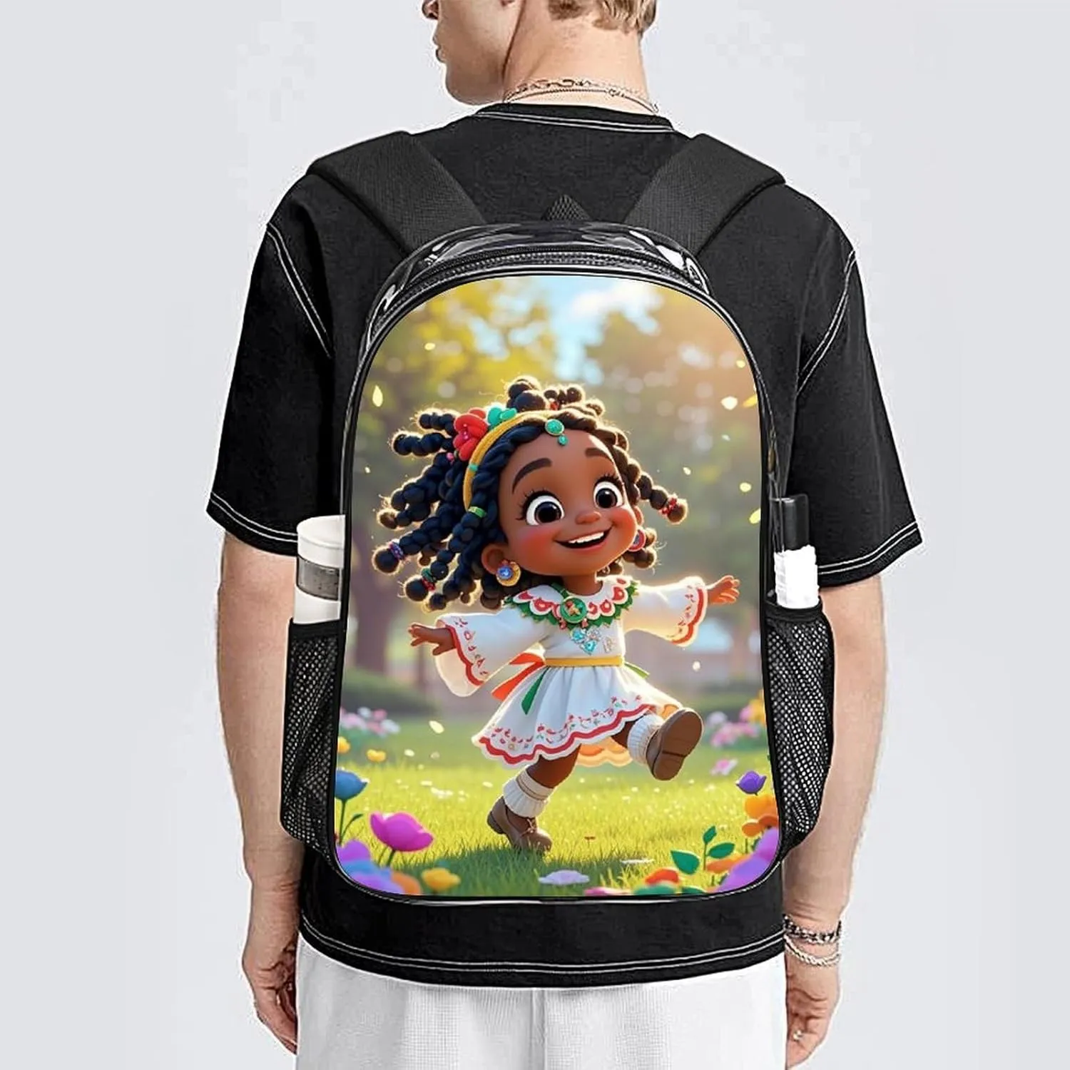 Daypack Backpack Multipurpose Anti-Theft Large Capacity Bookbag - Cartoon Afro American Black Women Art Travel Hiking & Camping Rucksack Transparent Bag