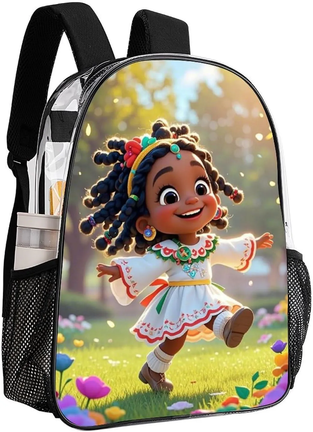 Daypack Backpack Multipurpose Anti-Theft Large Capacity Bookbag - Cartoon Afro American Black Women Art Travel Hiking & Camping Rucksack Transparent Bag
