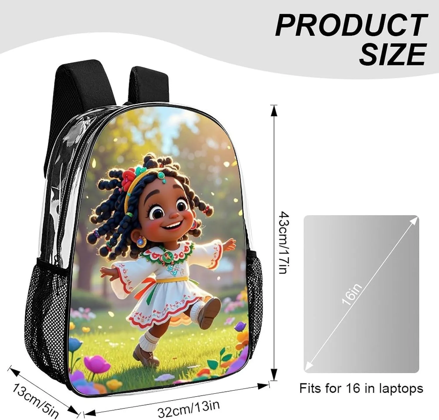Daypack Backpack Multipurpose Anti-Theft Large Capacity Bookbag - Cartoon Afro American Black Women Art Travel Hiking & Camping Rucksack Transparent Bag