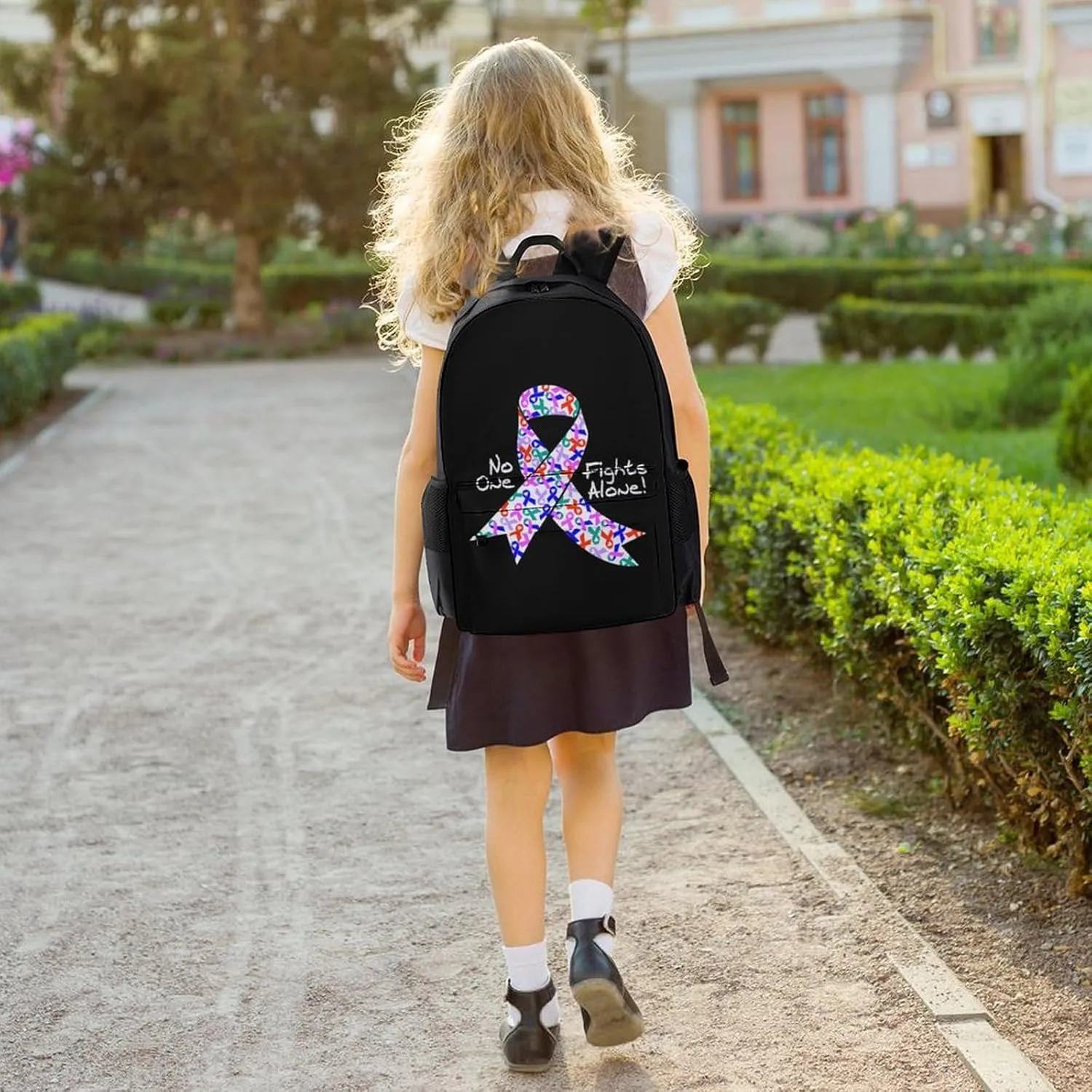 Daypack Backpack Multipurpose Anti-Theft Large Capacity Bookbag - No One Fights Alone! Cancer Ribbon Art Travel Hiking & Camping Rucksack With Adjustable Shoulder Straps