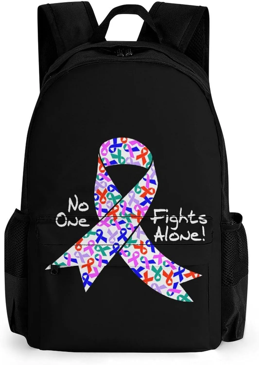 Daypack Backpack Multipurpose Anti-Theft Large Capacity Bookbag - No One Fights Alone! Cancer Ribbon Art Travel Hiking & Camping Rucksack With Adjustable Shoulder Straps