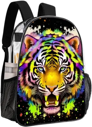 Daypack Bookbag Anti-Theft Multipurpose Large Capacity Bookbag - Colorful Abstract King Of The Tiger Watercolor Art Travel Hiking & Camping Rucksack Transparent Bag