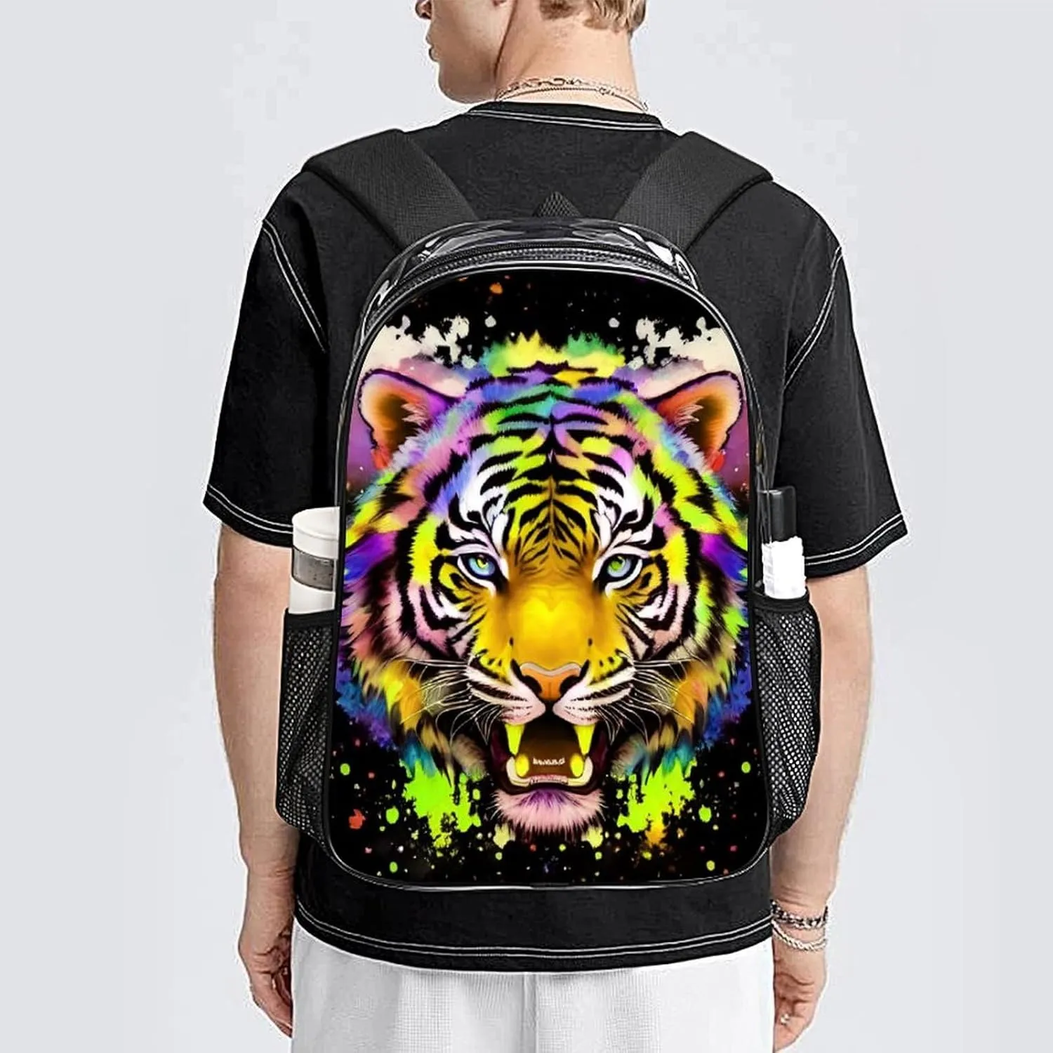 Daypack Bookbag Anti-Theft Multipurpose Large Capacity Bookbag - Colorful Abstract King Of The Tiger Watercolor Art Travel Hiking & Camping Rucksack Transparent Bag