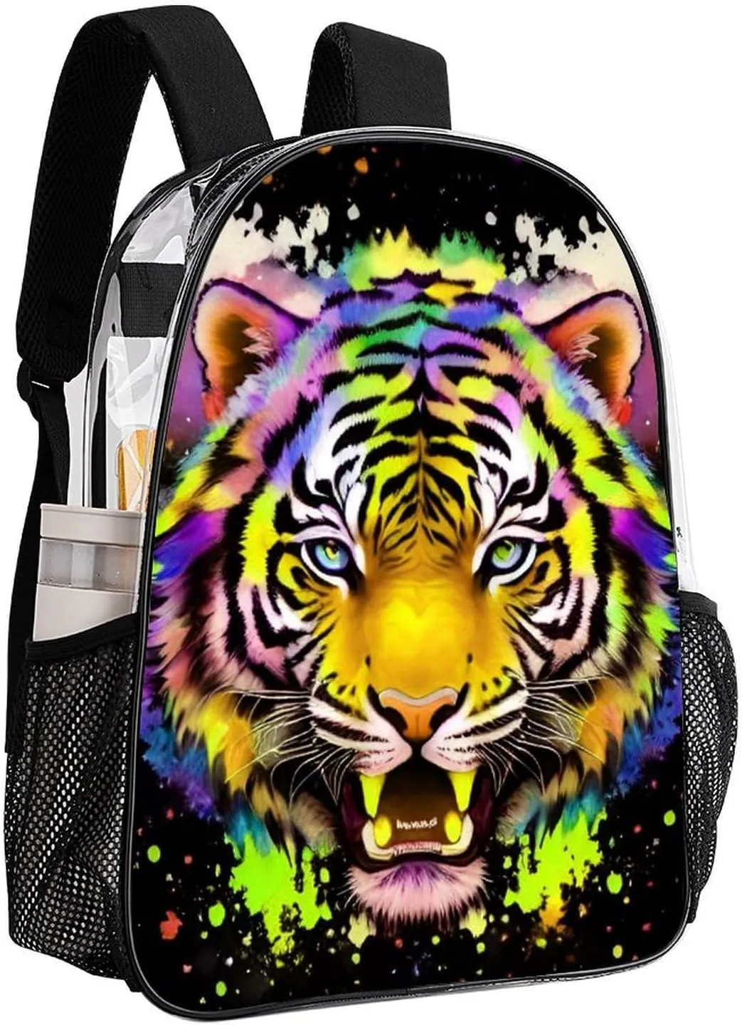 Daypack Bookbag Anti-Theft Multipurpose Large Capacity Bookbag - Colorful Abstract King Of The Tiger Watercolor Art Travel Hiking & Camping Rucksack Transparent Bag