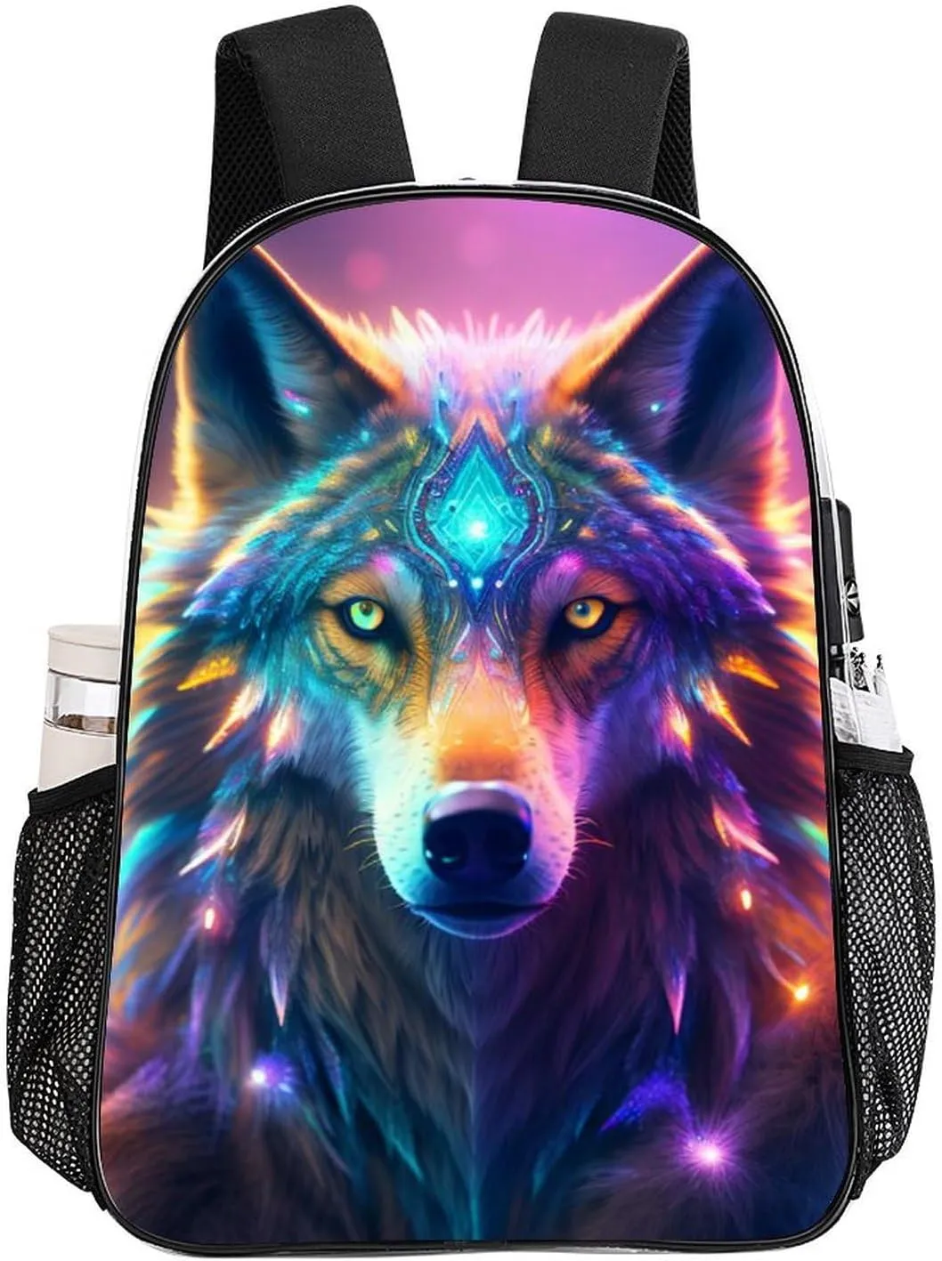 Daypack Bookbag Multipurpose Anti-Theft Big Capacity Carry On Bag - Colorful Space Wolf Art Travel Hiking & Camping Rucksack Transparent Bag