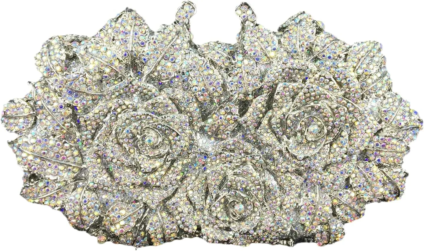 Dazzling Flower Crystal Evening Bags For Women Formal Wedding Party Cocktail Clutch Handbag Purse