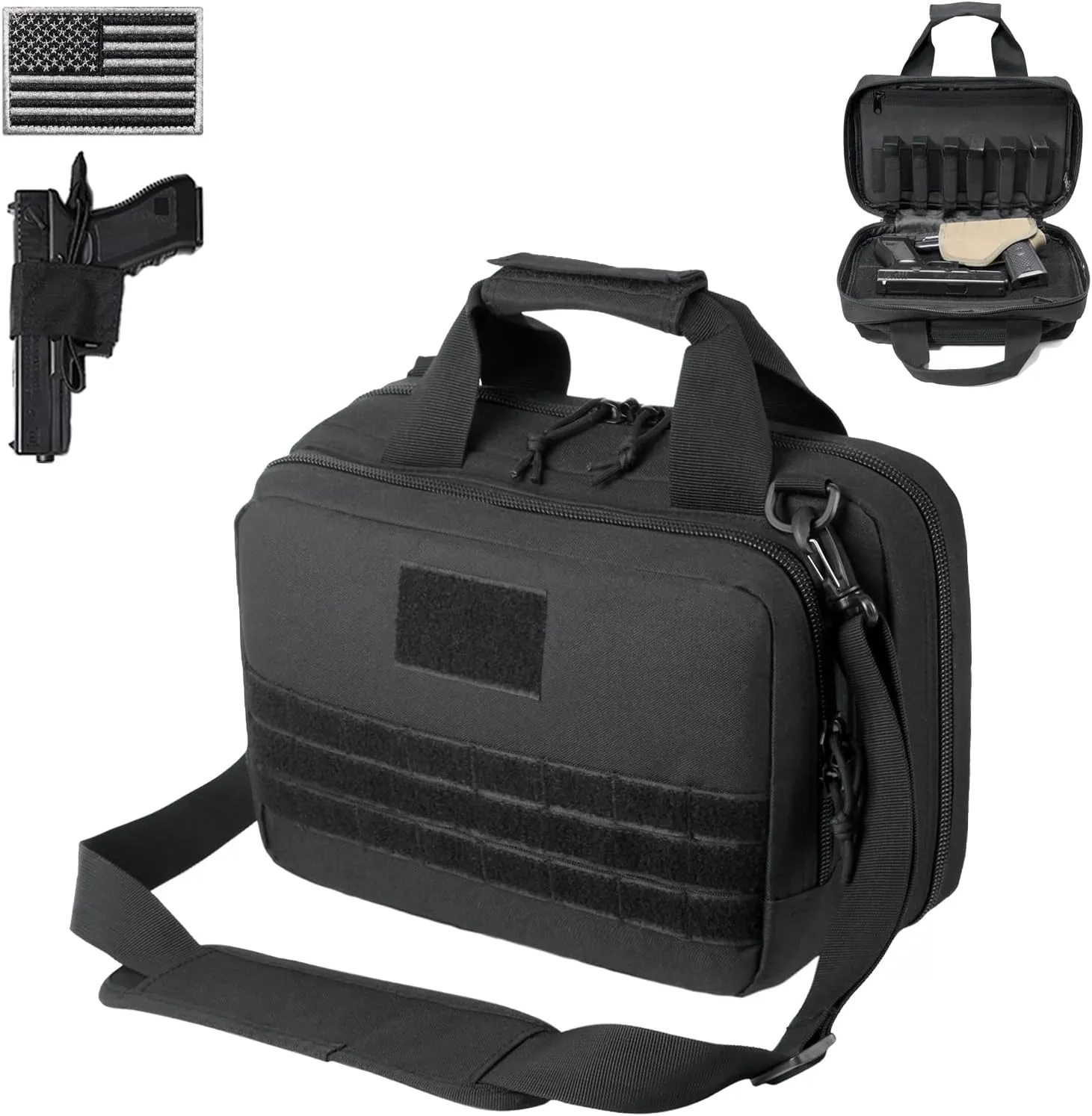 DBTAC Gun Case Bag XS | Tactical 1~2 Pistol Bag Firearm Shooting Case with Lockable Zipper for Shooting Range Outdoor Hunting | US Flag Patch   Universal Holster Included