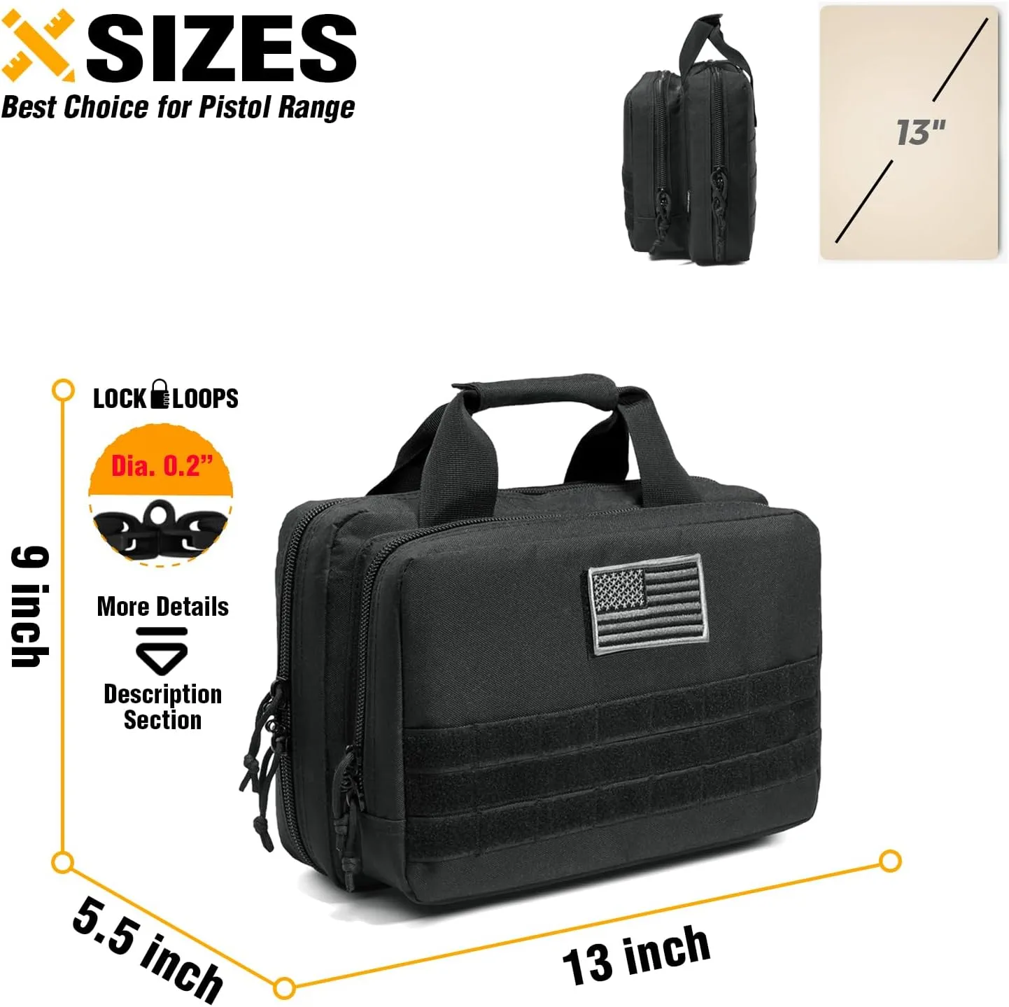 DBTAC Gun Case Bag XS | Tactical 1~2 Pistol Bag Firearm Shooting Case with Lockable Zipper for Shooting Range Outdoor Hunting | US Flag Patch   Universal Holster Included