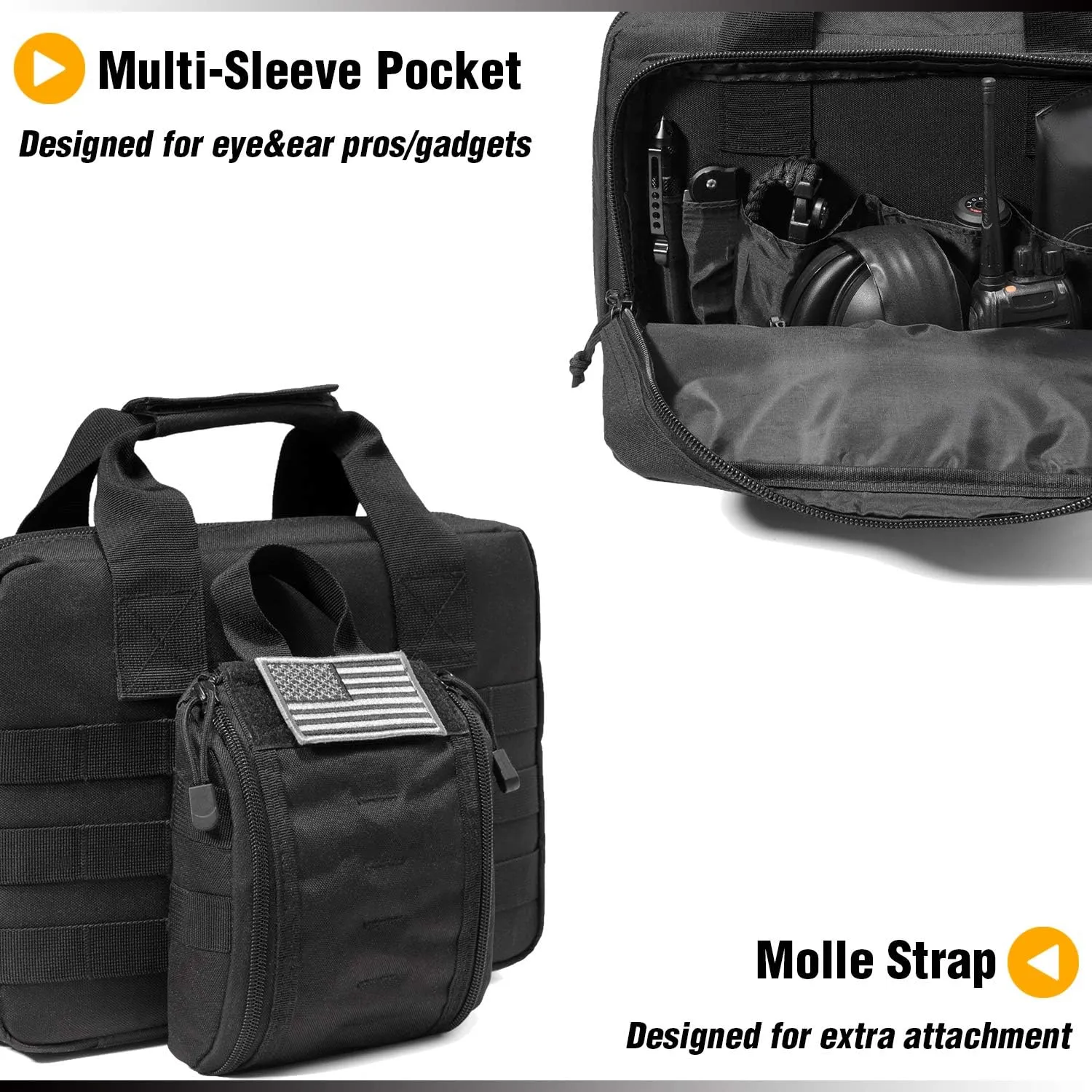 DBTAC Gun Case Bag XS | Tactical 1~2 Pistol Bag Firearm Shooting Case with Lockable Zipper for Shooting Range Outdoor Hunting | US Flag Patch   Universal Holster Included