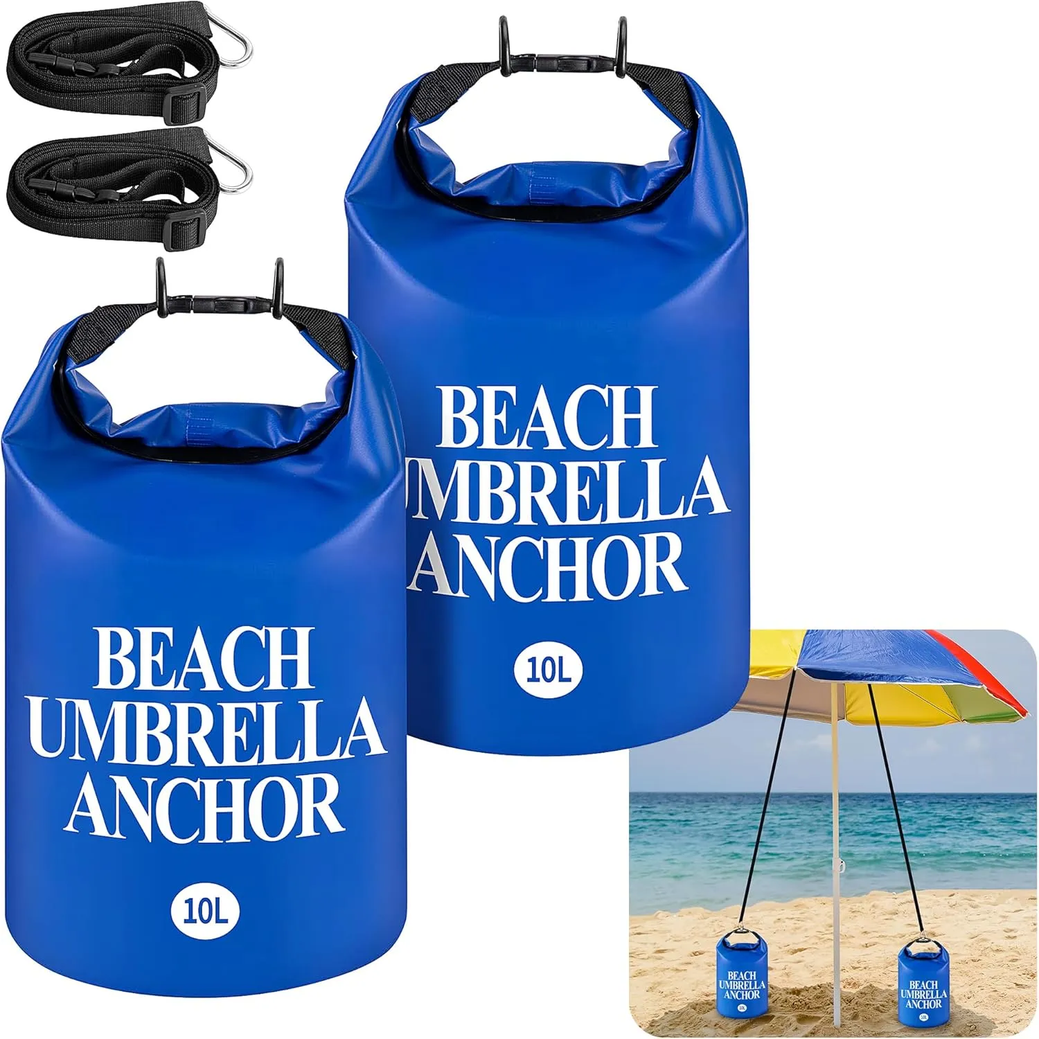 DECOHS 2 Pack Beach Umbrella Weight Sand Bags, 500D PVC Heavy Duty Summer Canopy Sandbags, 10L Fillable Sun Umbrella Sand Anchor Bags for Outdoor Shade Tent Wind Resistant
