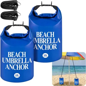 DECOHS 2 Pack Beach Umbrella Weight Sand Bags, 500D PVC Heavy Duty Summer Canopy Sandbags, 10L Fillable Sun Umbrella Sand Anchor Bags for Outdoor Shade Tent Wind Resistant