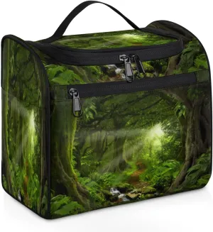 Deep Tropical Jungles Tree Travel Makeup Bag for Women Men Portable Waterproof Cosmetic Bag Large Capacity Toiletry Bag Make up Case Organizer Bathroom Shower Bag with Handle Travel Accessories