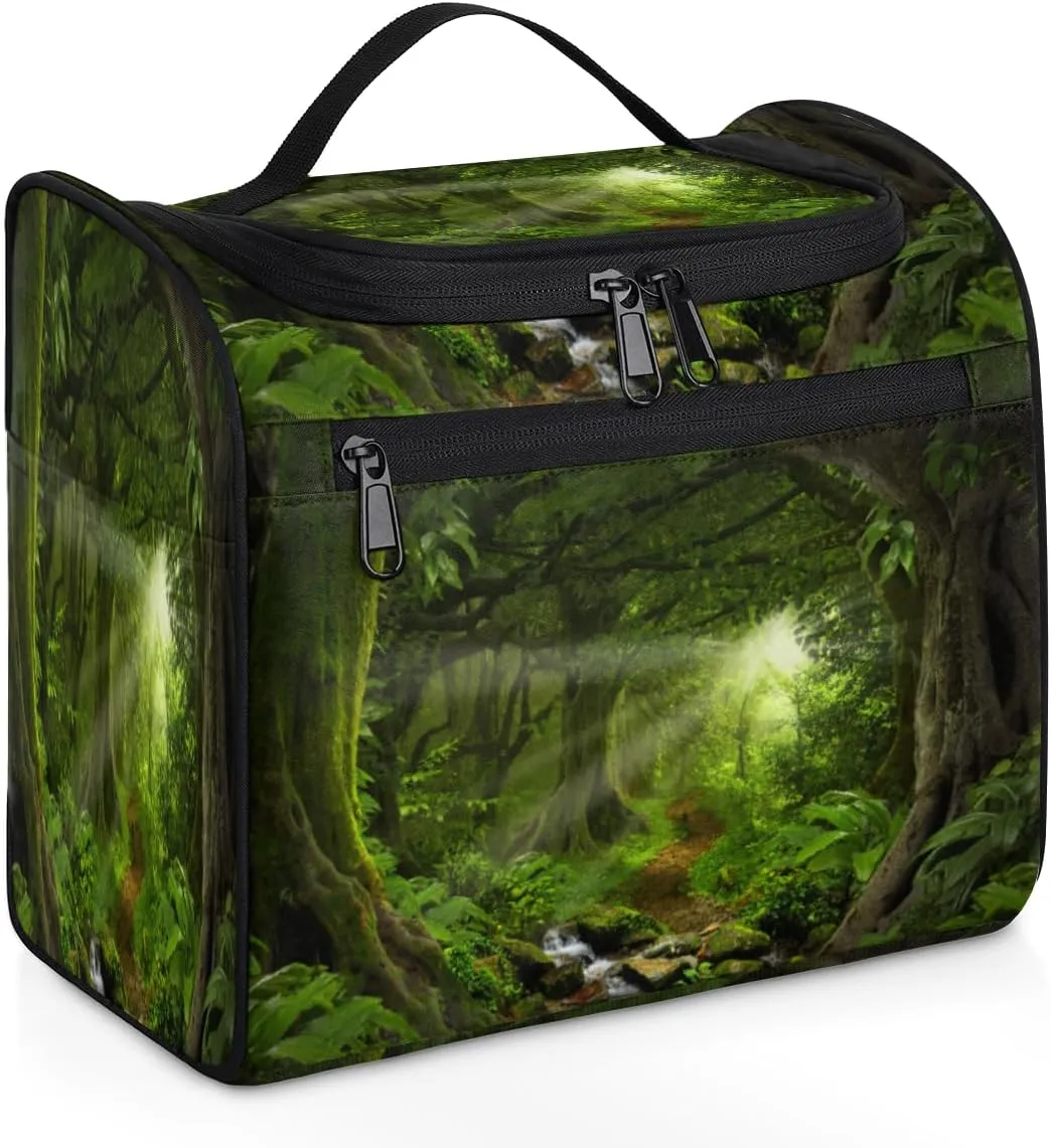 Deep Tropical Jungles Tree Travel Makeup Bag for Women Men Portable Waterproof Cosmetic Bag Large Capacity Toiletry Bag Make up Case Organizer Bathroom Shower Bag with Handle Travel Accessories
