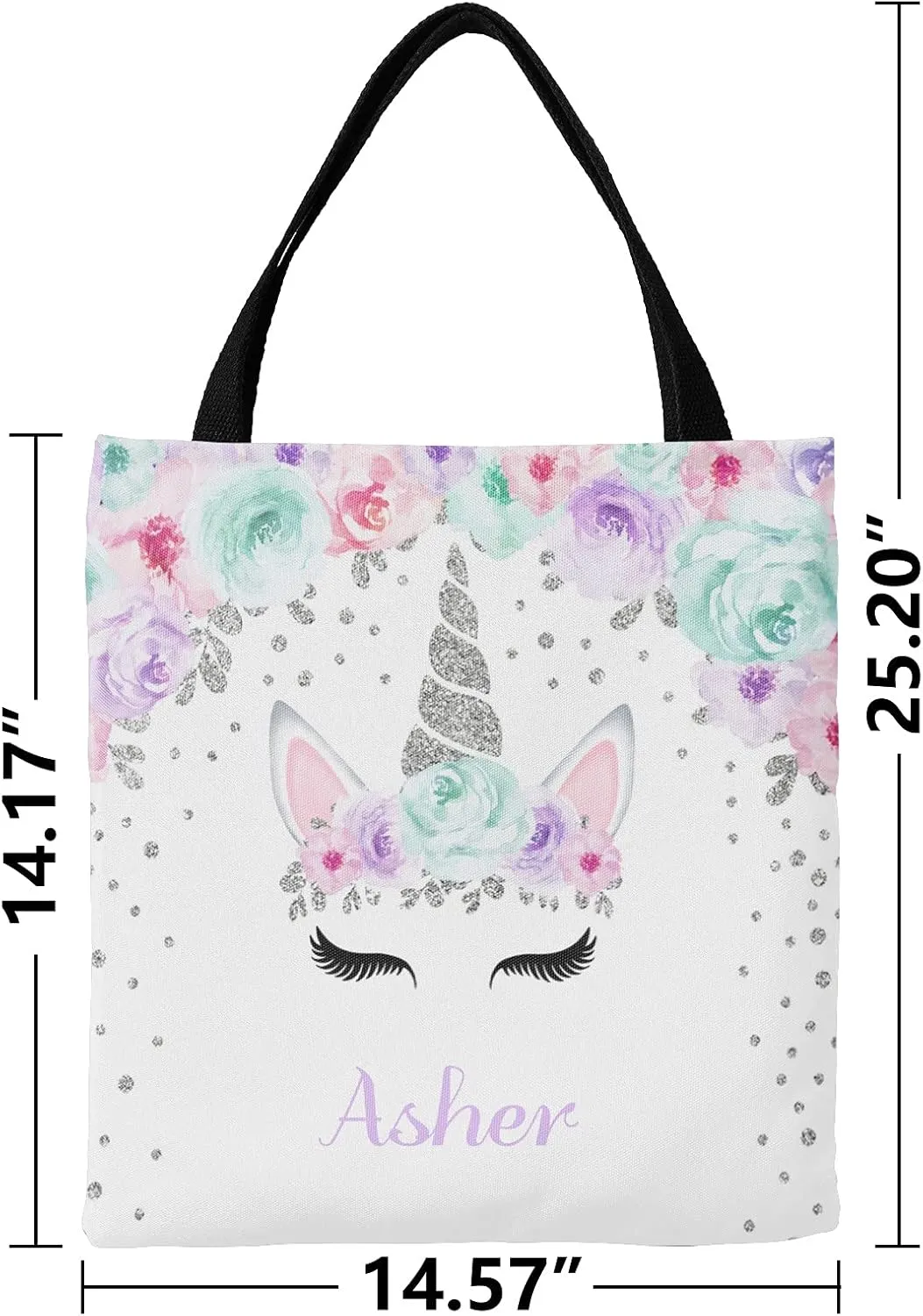 Deer Floral Pink Personalized Canvas Tote Bags for Women Kids, Reusable Bags for Shopping,Travel,School Handbag Gift