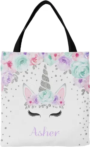 Deer Floral Pink Personalized Canvas Tote Bags for Women Kids, Reusable Bags for Shopping,Travel,School Handbag Gift