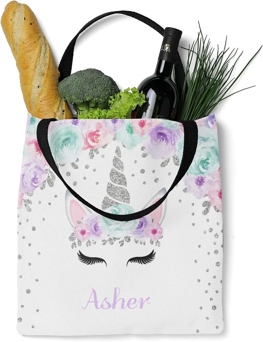 Deer Floral Pink Personalized Canvas Tote Bags for Women Kids, Reusable Bags for Shopping,Travel,School Handbag Gift