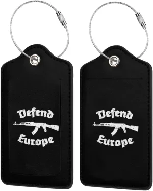 Defend Europe Leather Baggage Bag Luggage Tags with Stainless Steel Loop and Privacy Cover