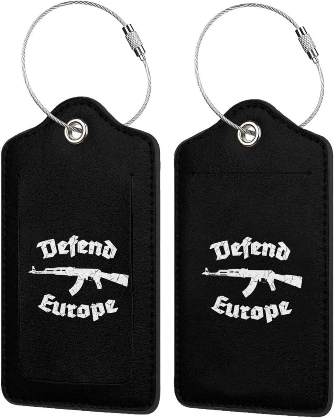 Defend Europe Leather Baggage Bag Luggage Tags with Stainless Steel Loop and Privacy Cover