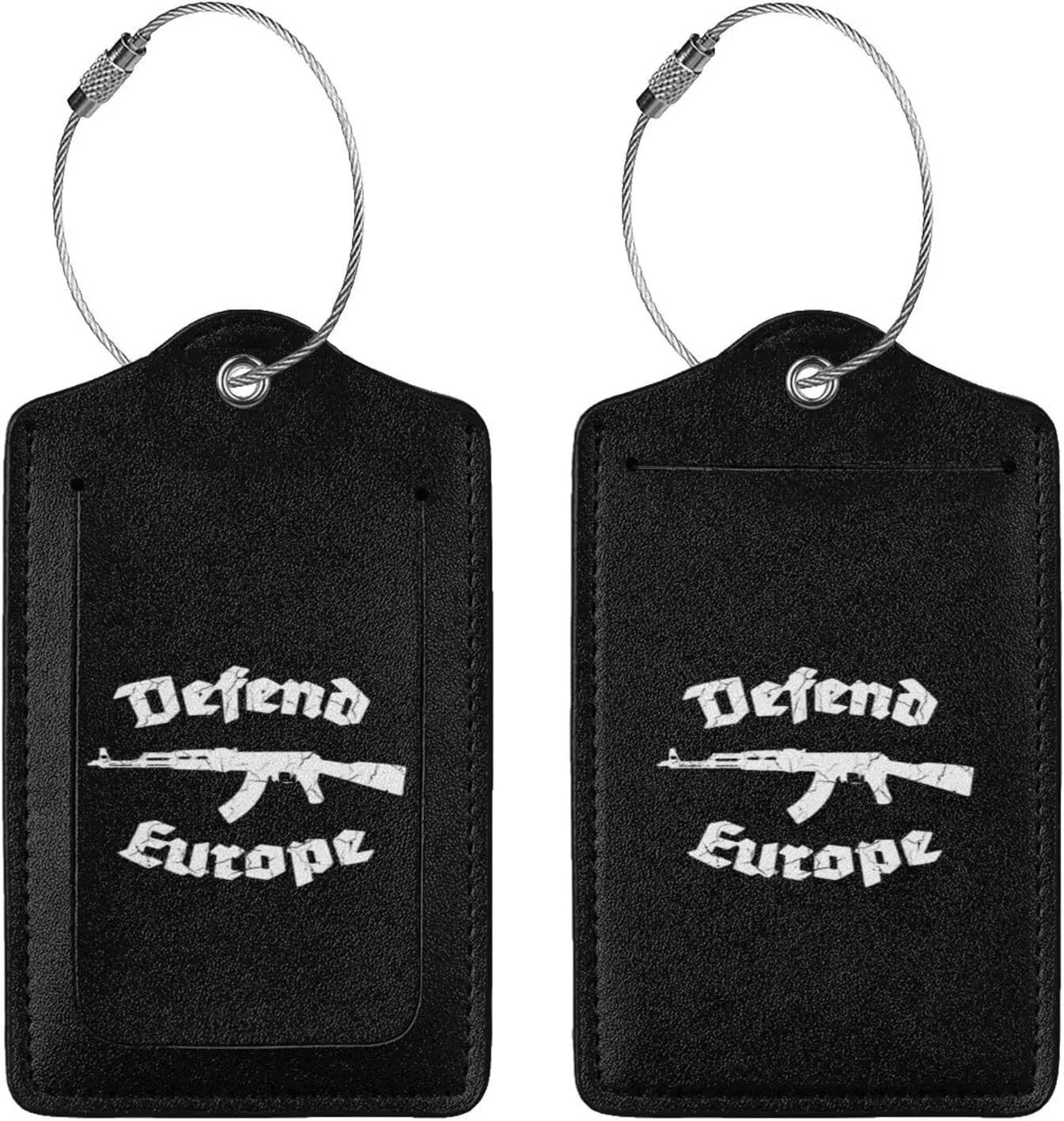 Defend Europe Leather Baggage Bag Luggage Tags with Stainless Steel Loop and Privacy Cover