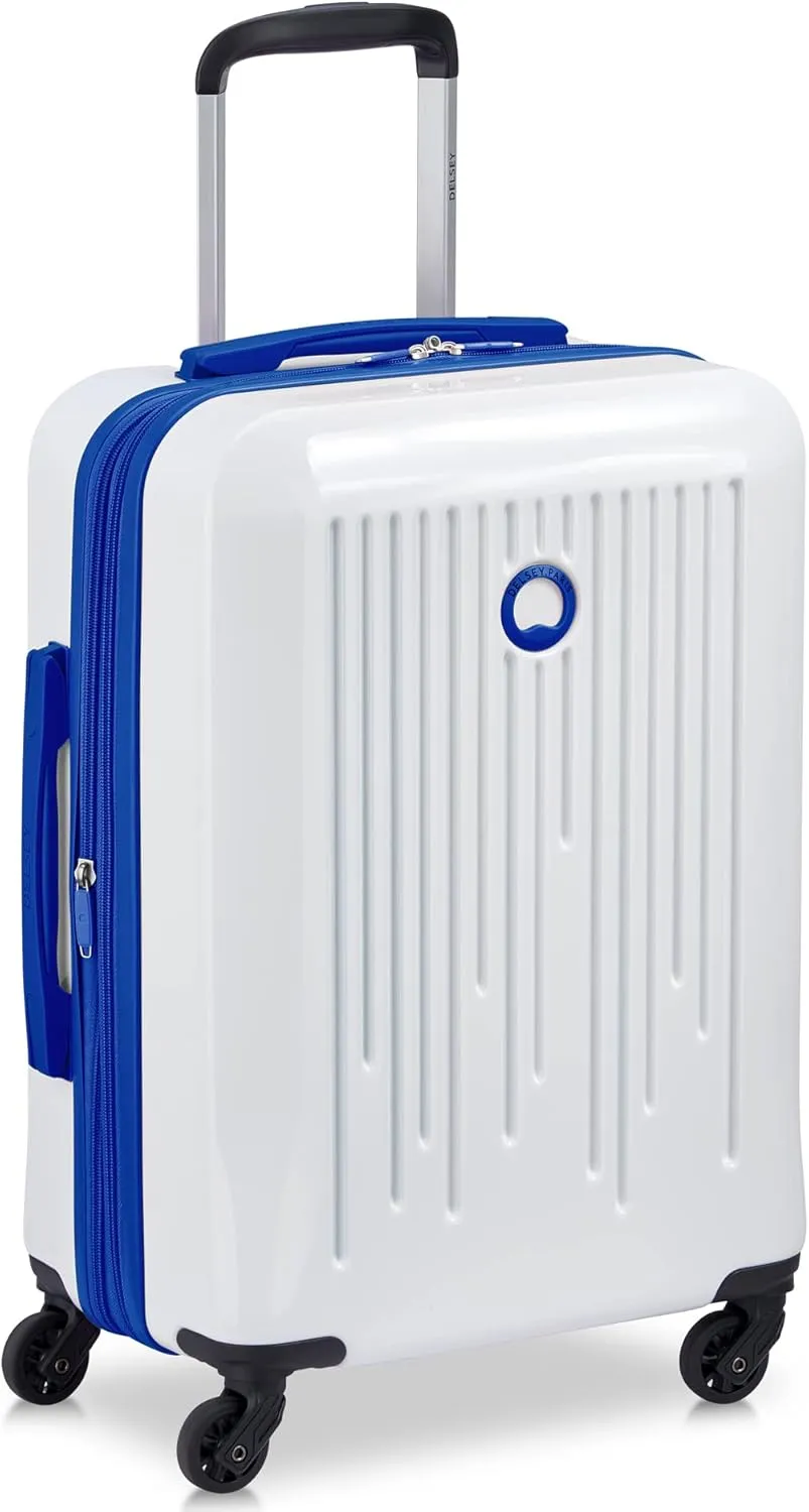 DELSEY PARIS Christine Expandable Luggage, Stylish and Unique, Glossy Exterior with 360 Spinner Wheels, Lockable Telescoping Handle, Nestable Luggage Set, White with Blue Trim, 2-Piece Set (20/24)