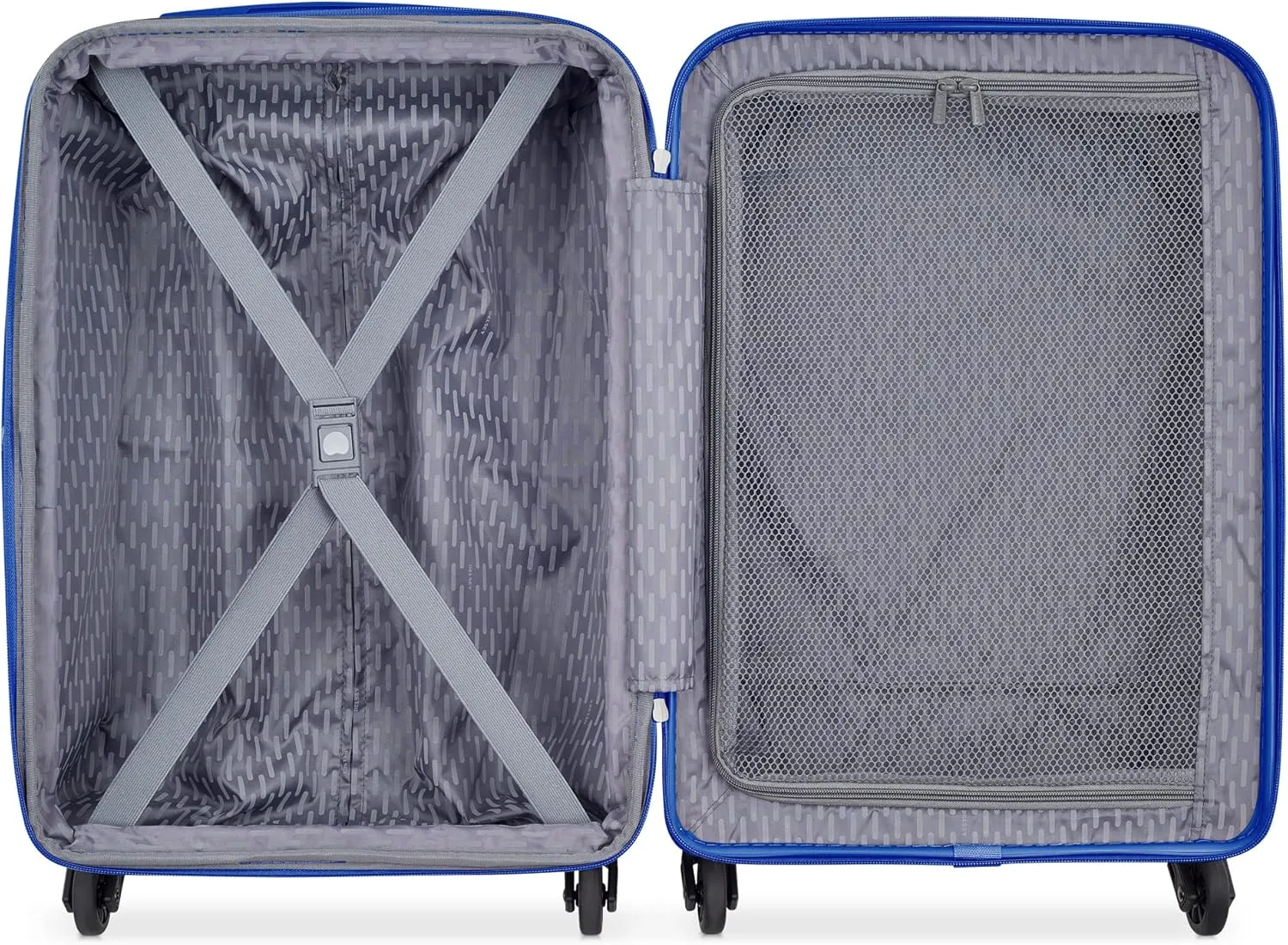 DELSEY PARIS Christine Expandable Luggage, Stylish and Unique, Glossy Exterior with 360 Spinner Wheels, Lockable Telescoping Handle, Nestable Luggage Set, White with Blue Trim, 2-Piece Set (20/24)