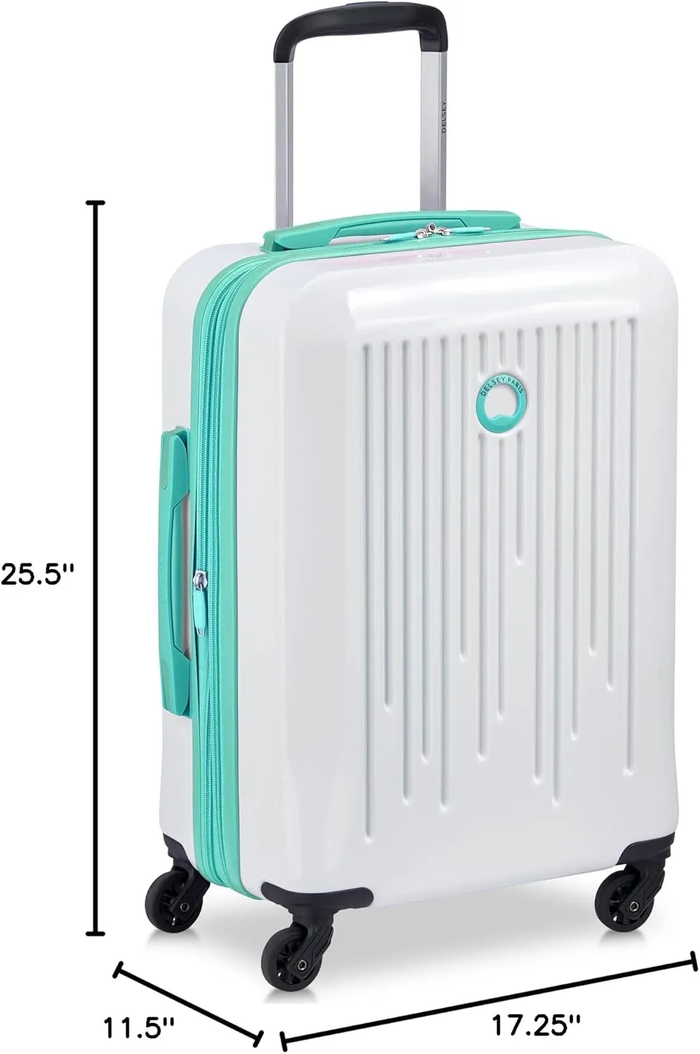 DELSEY PARIS Christine Expandable Luggage, Stylish and Unique, Glossy Exterior with 360 Spinner Wheels, Lockable Telescoping Handle, Nestable Luggage Set, White with Teal Trim, 2-Piece Set (20/24)