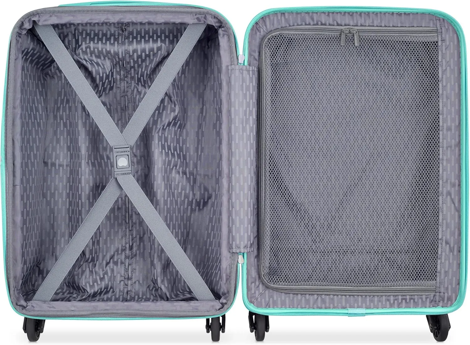 DELSEY PARIS Christine Expandable Luggage, Stylish and Unique, Glossy Exterior with 360 Spinner Wheels, Lockable Telescoping Handle, Nestable Luggage Set, White with Teal Trim, 2-Piece Set (20/24)