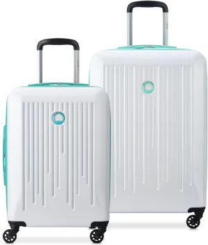 DELSEY PARIS Christine Expandable Luggage, Stylish and Unique, Glossy Exterior with 360 Spinner Wheels, Lockable Telescoping Handle, Nestable Luggage Set, White with Teal Trim, 2-Piece Set (20/24)