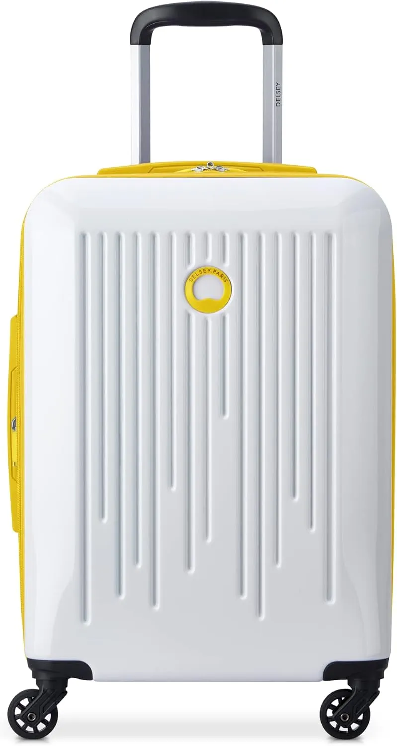 DELSEY PARIS Christine Expandable Luggage, Stylish and Unique, Glossy Exterior with 360 Spinner Wheels, Lockable Telescoping Handle, Nestable Luggage Set, White with Yellow Trim, 2-Piece Set (20/24)