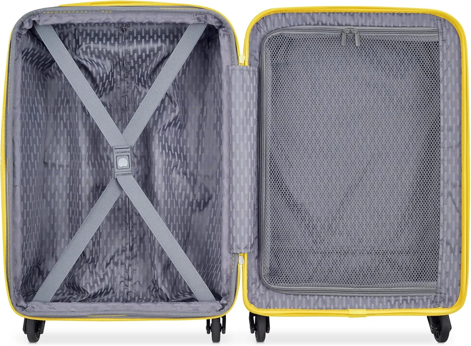 DELSEY PARIS Christine Expandable Luggage, Stylish and Unique, Glossy Exterior with 360 Spinner Wheels, Lockable Telescoping Handle, Nestable Luggage Set, White with Yellow Trim, 2-Piece Set (20/24)