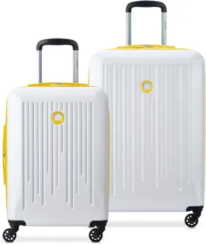 DELSEY PARIS Christine Expandable Luggage, Stylish and Unique, Glossy Exterior with 360 Spinner Wheels, Lockable Telescoping Handle, Nestable Luggage Set, White with Yellow Trim, 2-Piece Set (20/24)