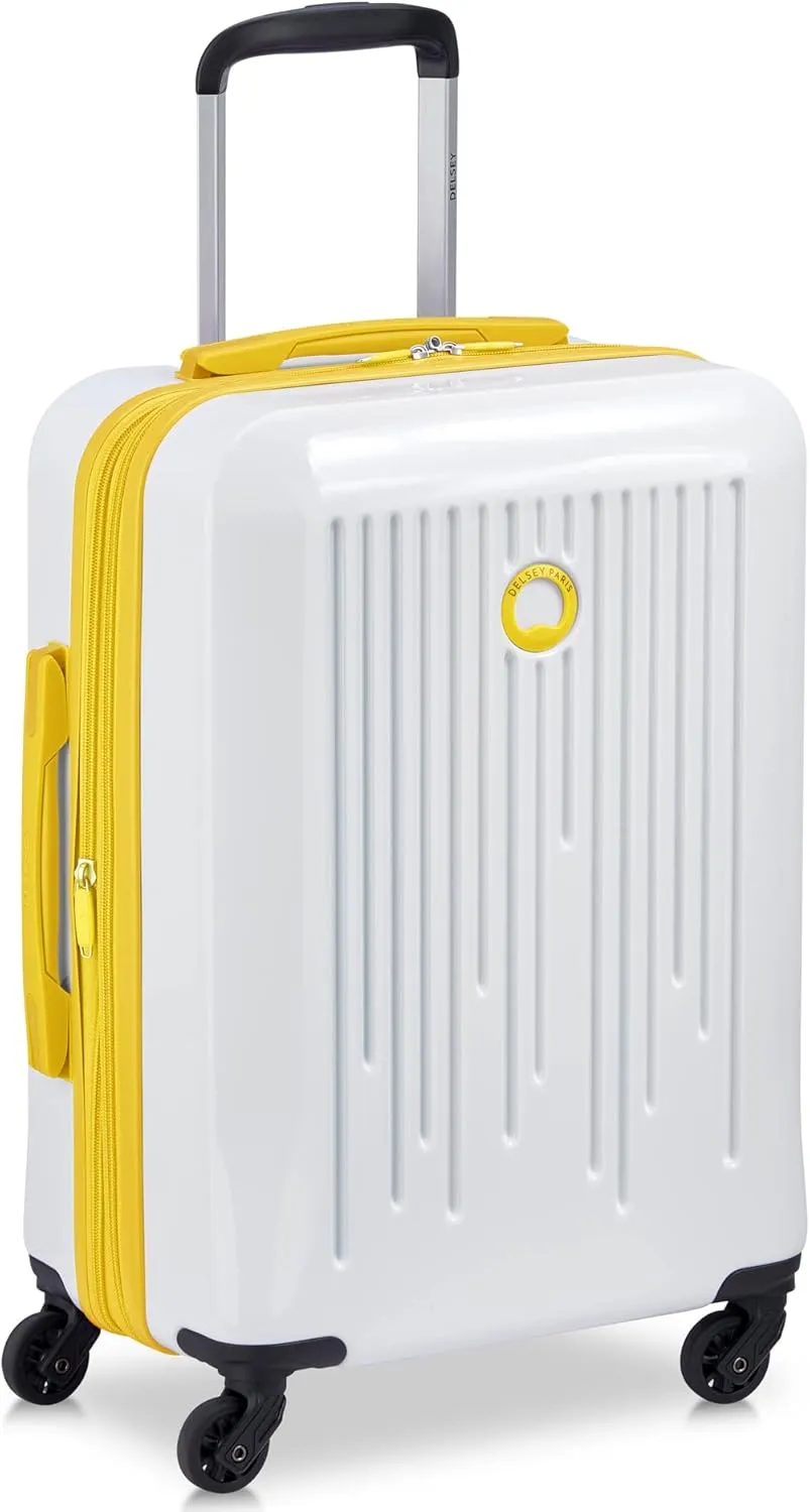 DELSEY PARIS Christine Expandable Luggage, Stylish and Unique, Glossy Exterior with 360 Spinner Wheels, Lockable Telescoping Handle, Nestable Luggage Set, White with Yellow Trim, 2-Piece Set (20/24)