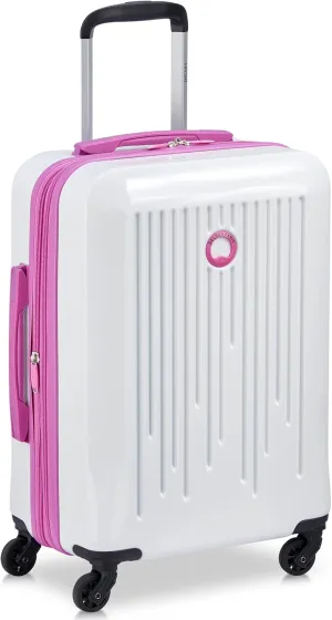 DELSEY PARIS Christine Hardside Expandable Luggage, Stylish and Unique, Glossy Exterior with 360 Spinner Wheels, Lockable Telescoping Handle, Men and Women, White with Mauve Trim, Carry-On 20-Inch