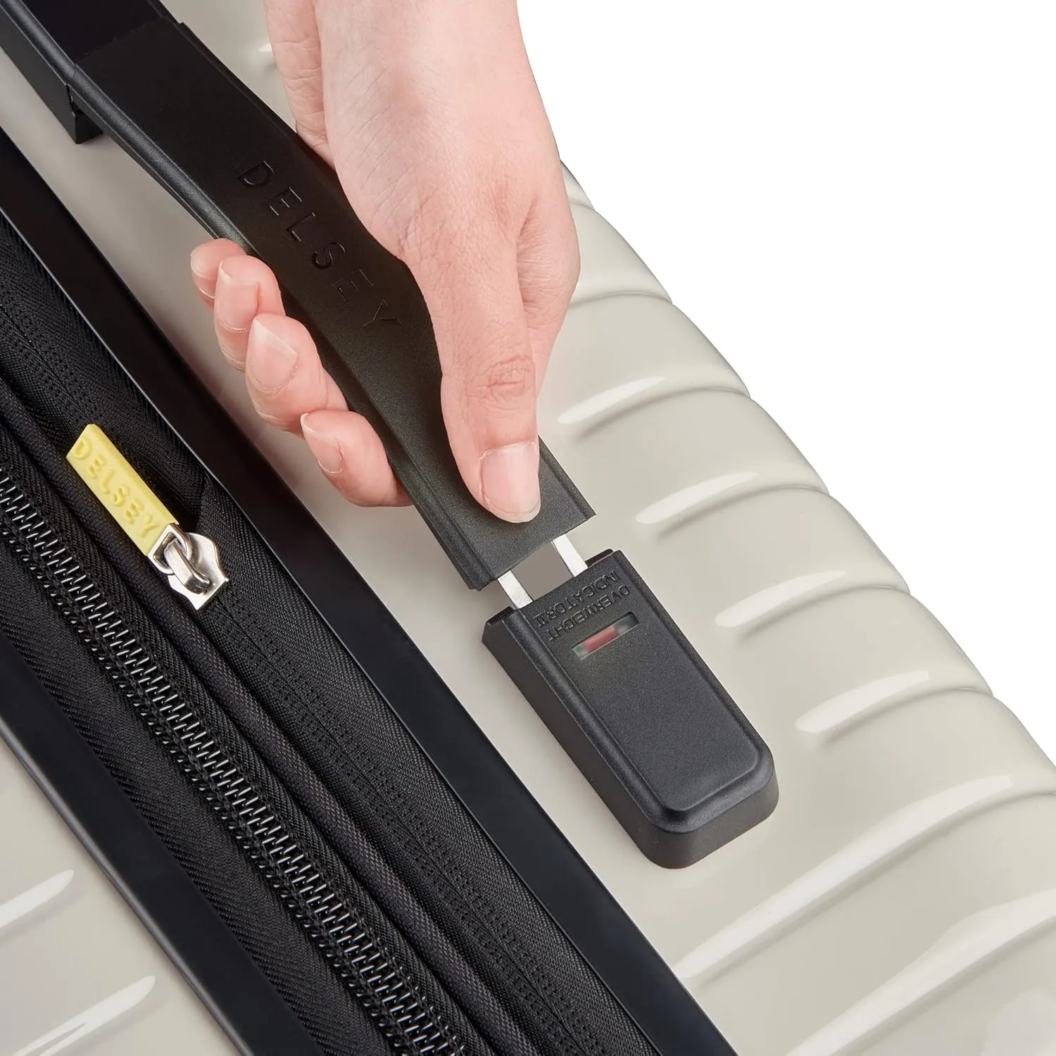 DELSEY PARIS Cruise 3.0 Hardside Expandable Luggage with Spinner Wheels, Glossy Ivory, Checked-Large 28 Inch