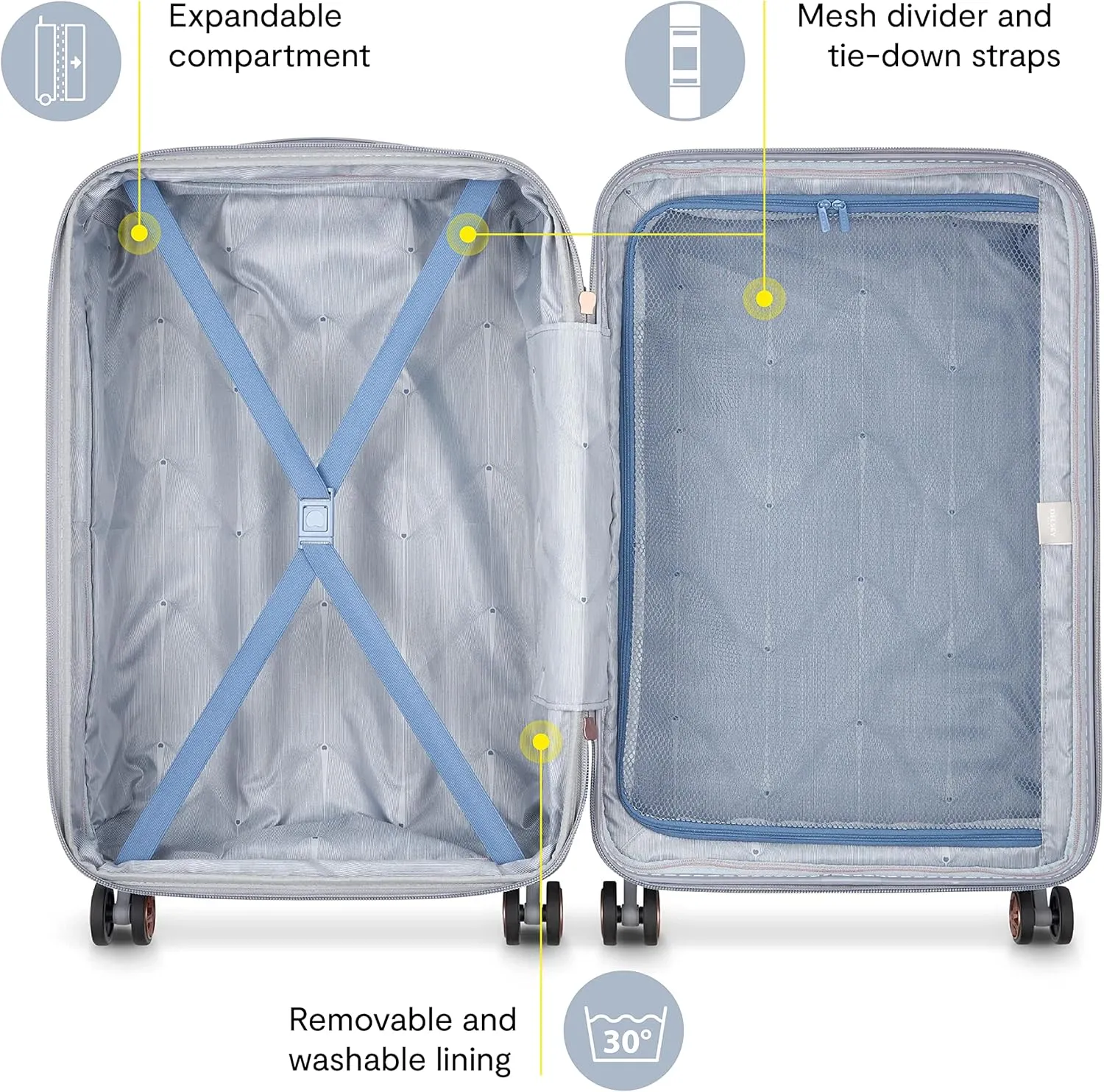 DELSEY PARIS Cruise 3.0 Hardside Expandable Luggage with Spinner Wheels, Glossy Ivory, Checked-Large 28 Inch