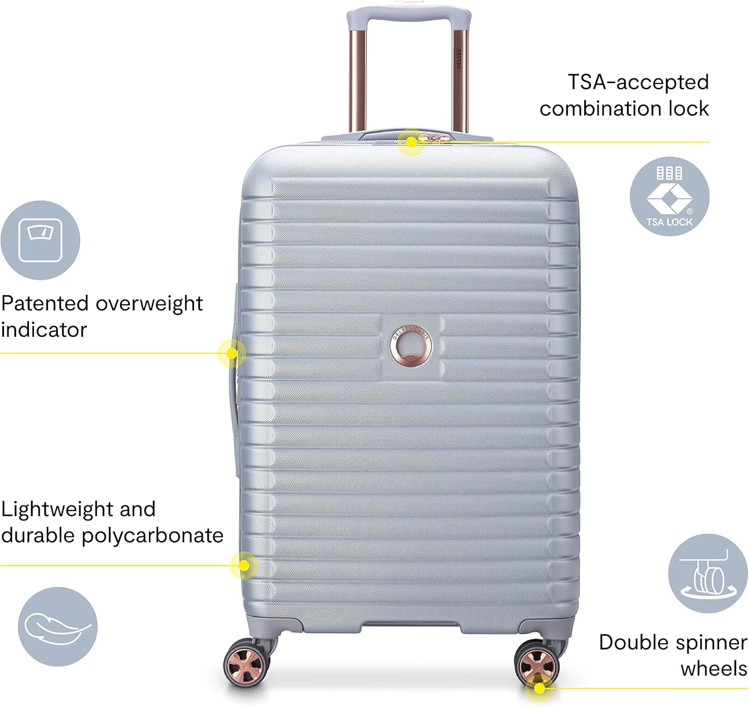 DELSEY PARIS Cruise 3.0 Hardside Expandable Luggage with Spinner Wheels, Glossy Ivory, Checked-Large 28 Inch