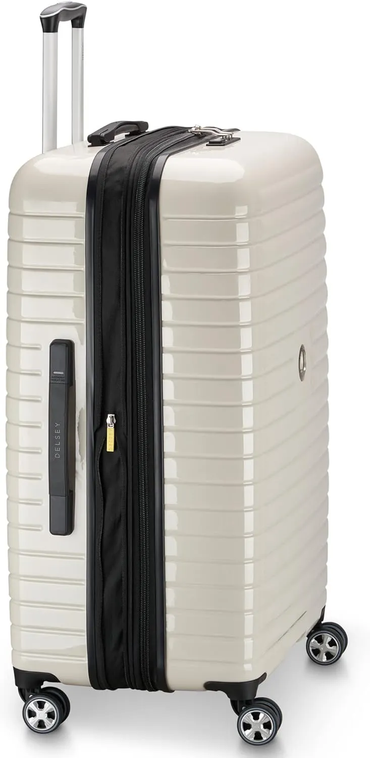 DELSEY PARIS Cruise 3.0 Hardside Expandable Luggage with Spinner Wheels, Glossy Ivory, Checked-Large 28 Inch
