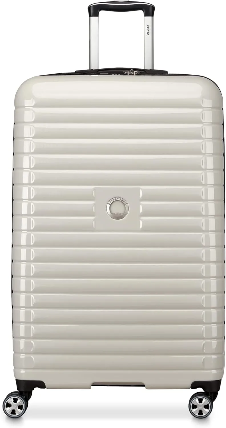 DELSEY PARIS Cruise 3.0 Hardside Expandable Luggage with Spinner Wheels, Glossy Ivory, Checked-Large 28 Inch