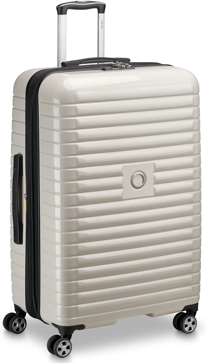 DELSEY PARIS Cruise 3.0 Hardside Expandable Luggage with Spinner Wheels, Glossy Ivory, Checked-Large 28 Inch