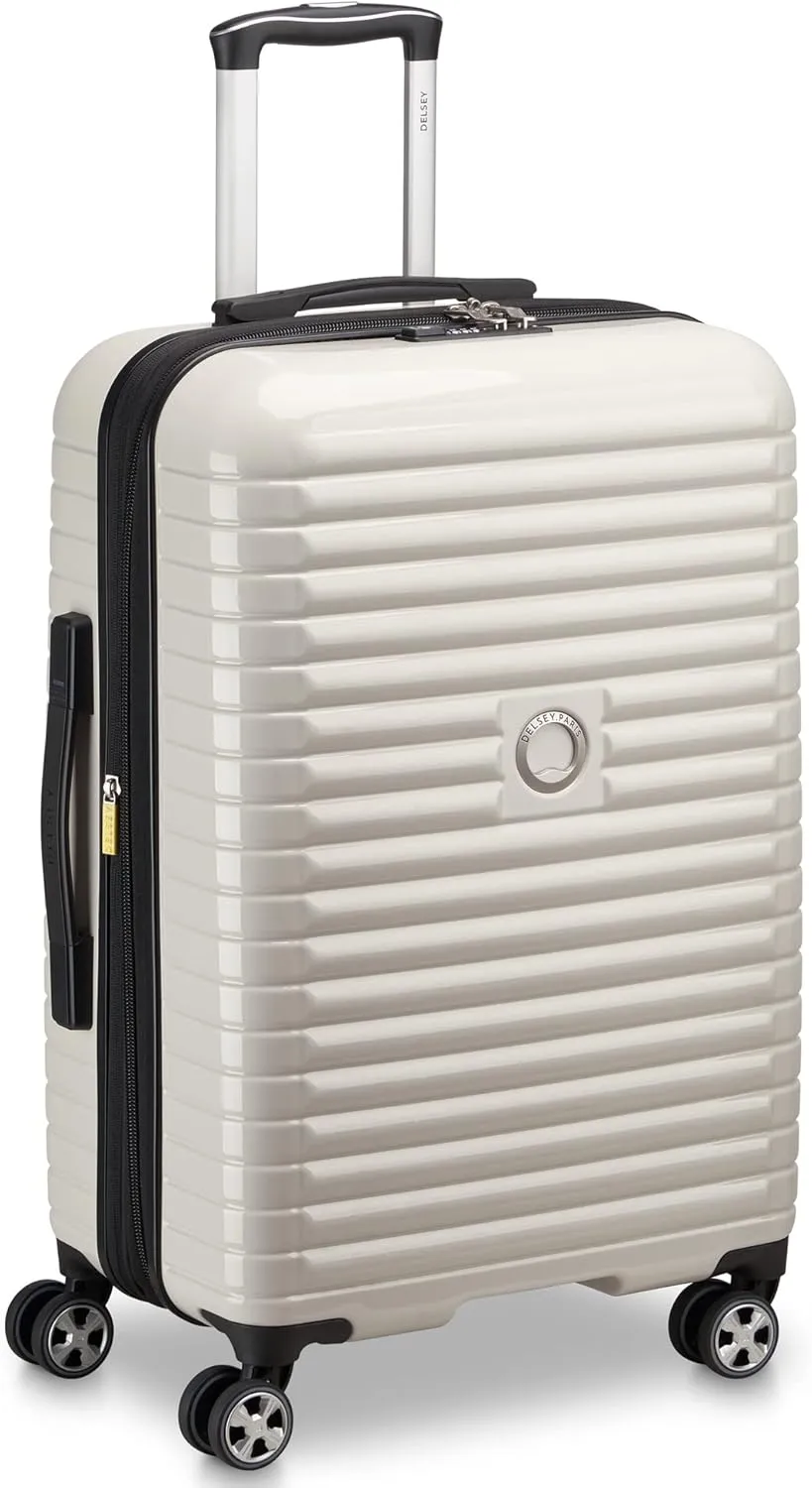DELSEY PARIS Cruise 3.0 Hardside Expandable Luggage with Spinner Wheels, Glossy Ivory, Checked-Medium 24 Inch