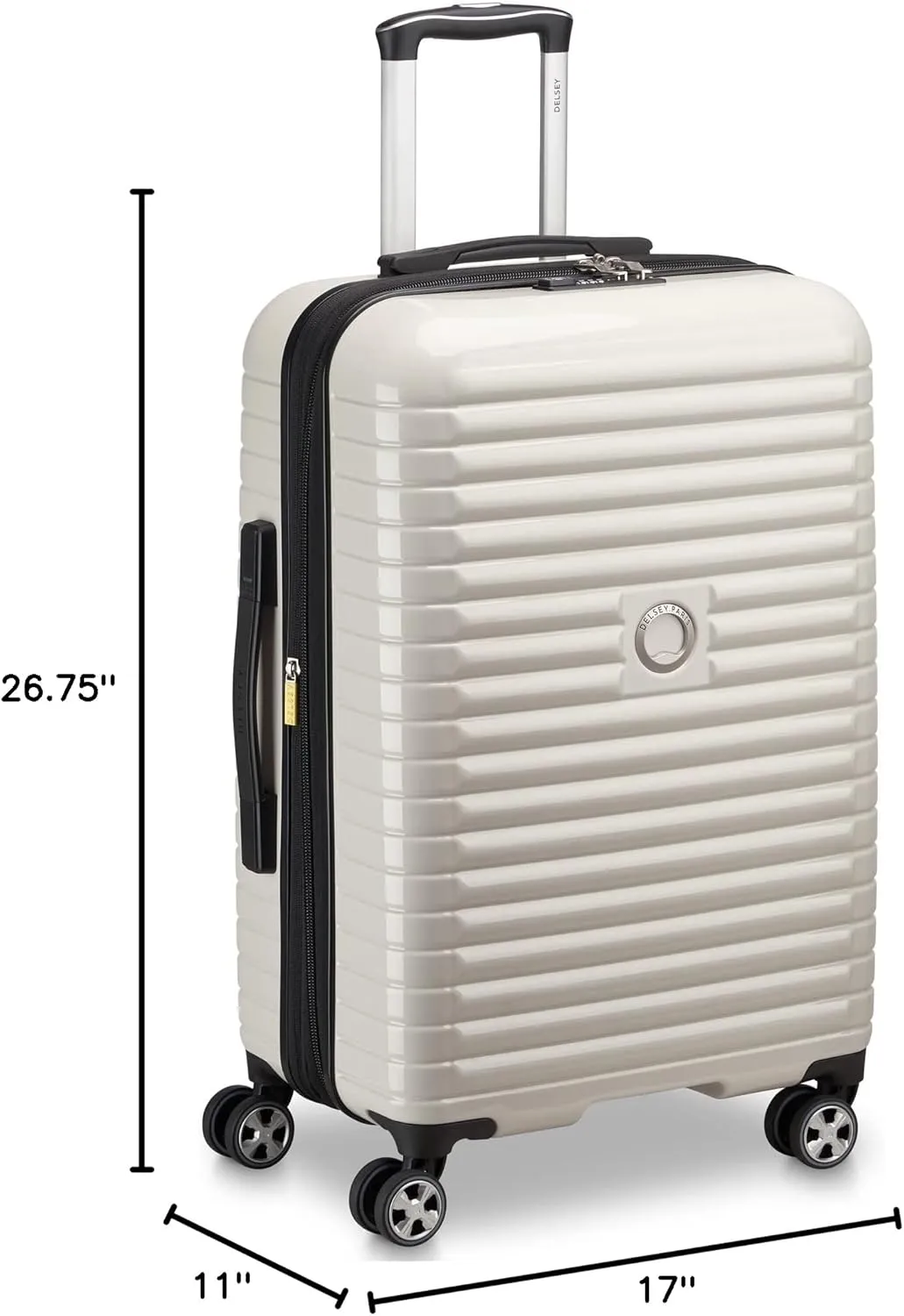 DELSEY PARIS Cruise 3.0 Hardside Expandable Luggage with Spinner Wheels, Glossy Ivory, Checked-Medium 24 Inch