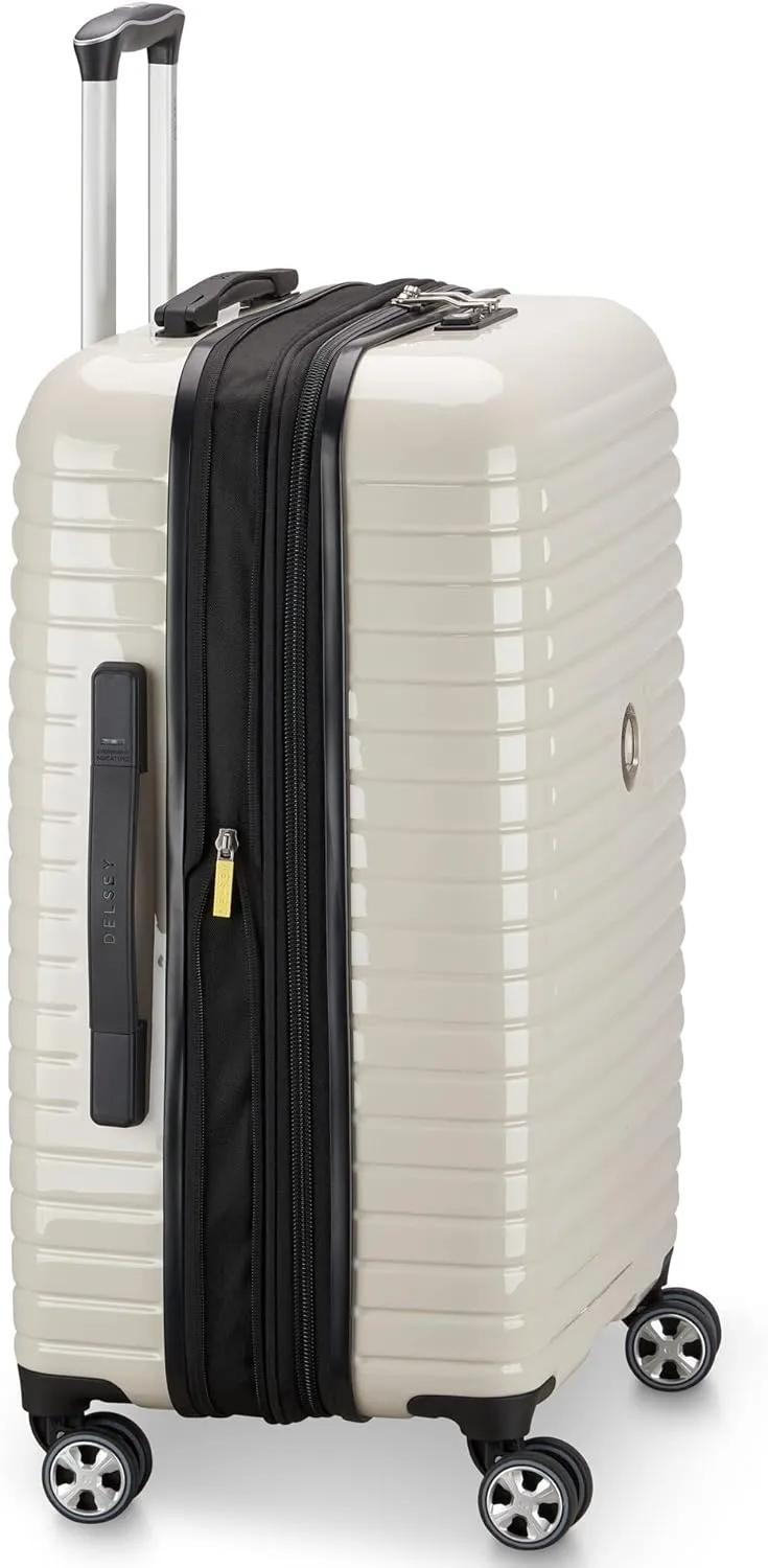 DELSEY PARIS Cruise 3.0 Hardside Expandable Luggage with Spinner Wheels, Glossy Ivory, Checked-Medium 24 Inch