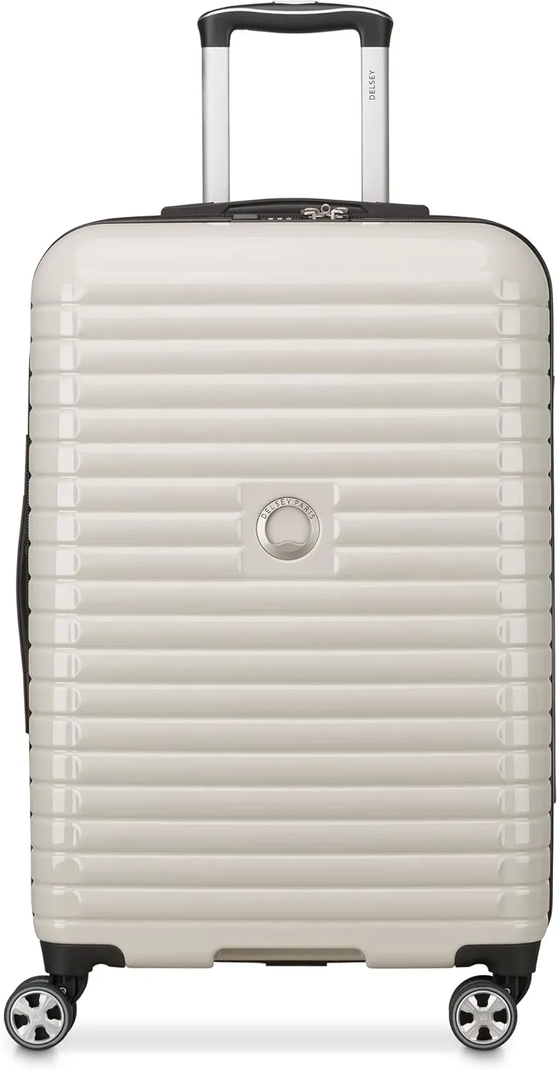 DELSEY PARIS Cruise 3.0 Hardside Expandable Luggage with Spinner Wheels, Glossy Ivory, Checked-Medium 24 Inch