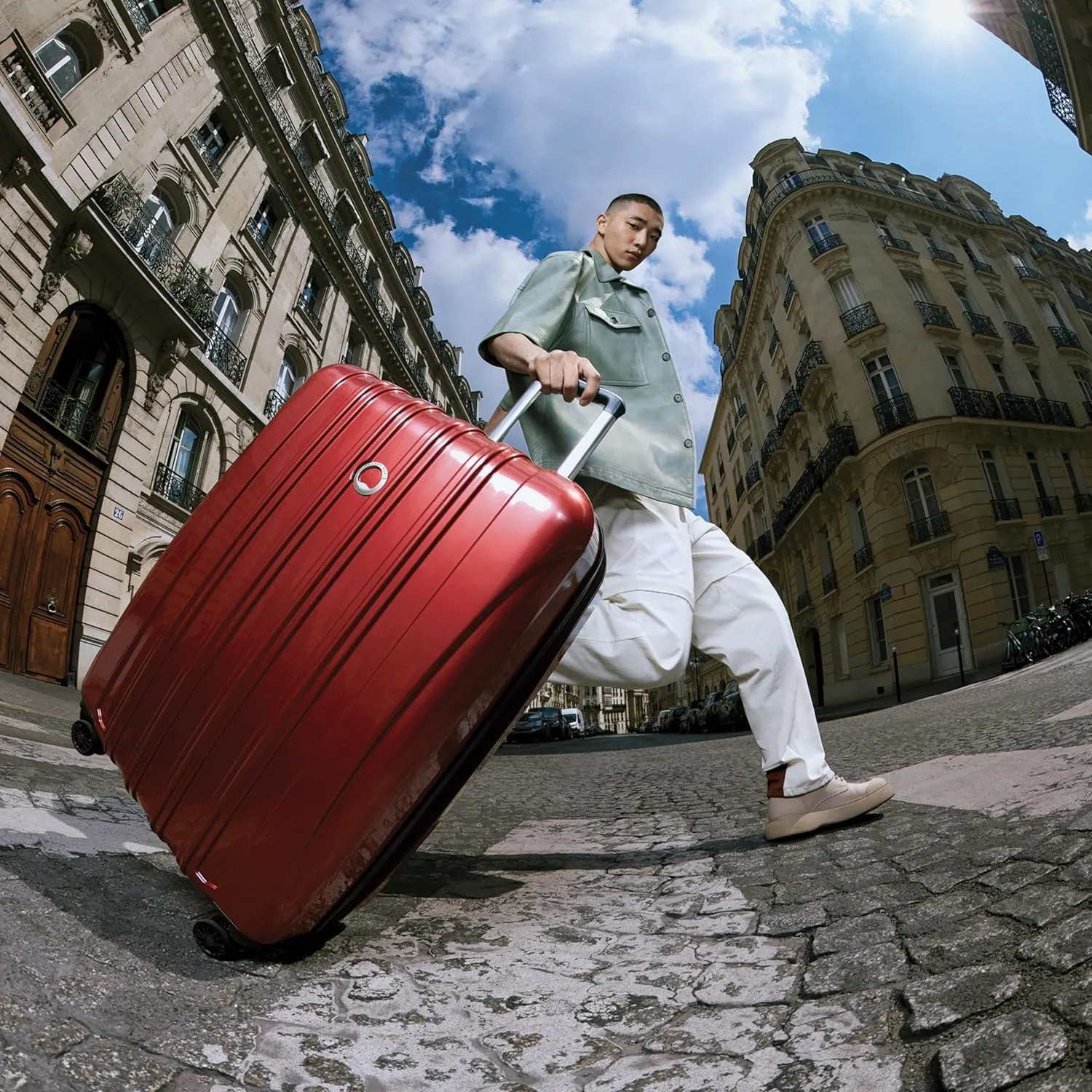 DELSEY PARIS Helium Aero Hardside Expandable Luggage with Spinner Wheels, Brick Red, Checked-Large 29 Inch