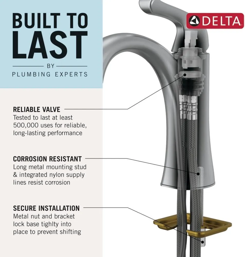 Delta Faucet Modern Single Hole Bathroom Faucet, Chrome Single Handle Bathroom Faucet, Bathroom Sink Faucet, 0.5 GPM, Push Pop-Up Drain Assembly, Chrome 567LF-HGM-PP